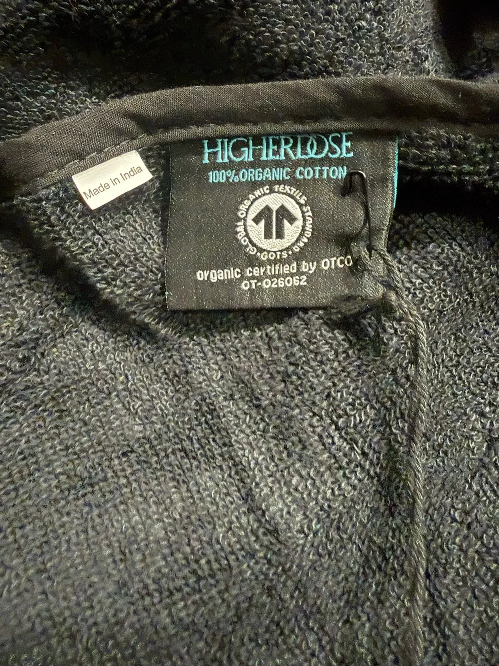 HIGHER DOSE Embroidered Black Bath Towel with Teal Logo
